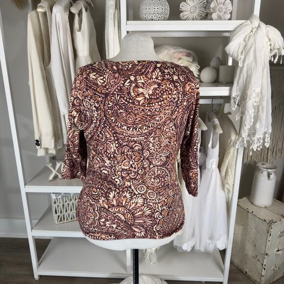 Liz Claiborne Women's Size XL Brown Paisley Print 3/4 Sleeve Blouse #3478 - Picture 7 of 9